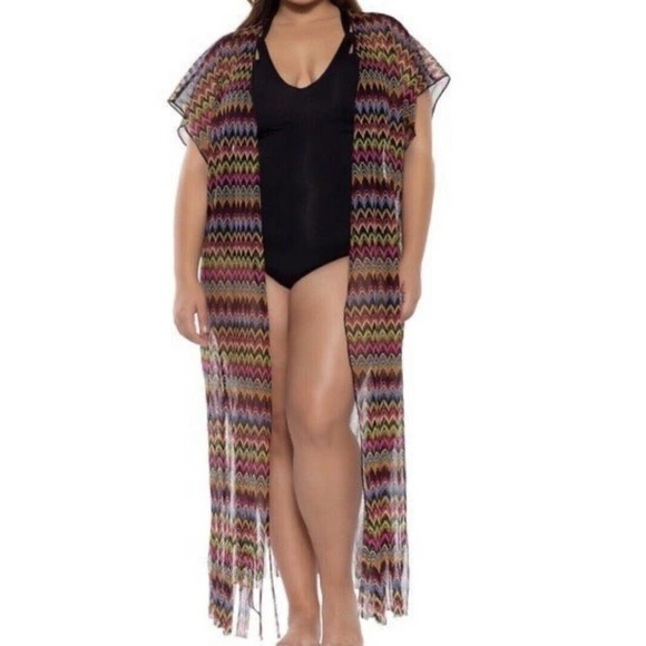 BECCA ETC Carnivals Crochet Fringed Long Cover-up - Picture 1 of 3